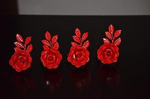 Vibhsa Flower Napkin Rings Set Of 4 (4" Red Rose) #TOP2