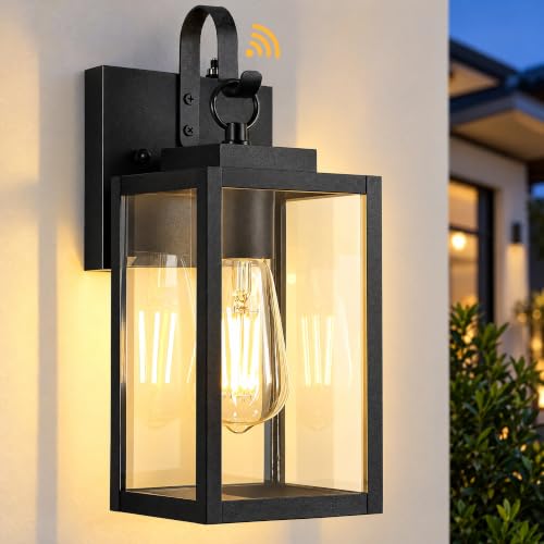 RLdream 11.8" Dusk to Dawn Outdoor Wall Light, Clear Glass All-Metal Frame