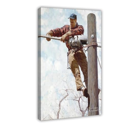 Impression sur toile The Lineman Norman Rockwell tableau mural pour cadre de bureau