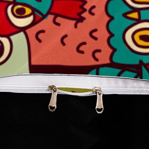 Duvet Covers Set King Vintage Owls Birds Face Pattern - Soft And Breathable Microfiber Comforter Bedding Set With Zipper Closure For Kids Women Men, 1 Duvet Cover 2 Pillowcase #TOP3