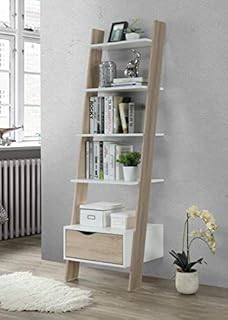 Mapleton Bookcase Tall, White and Oak Effect Tall Bookcase With Rubberwood Legs And 1 Drawer, 550W x 480D x 1800H, Living Room Furniture