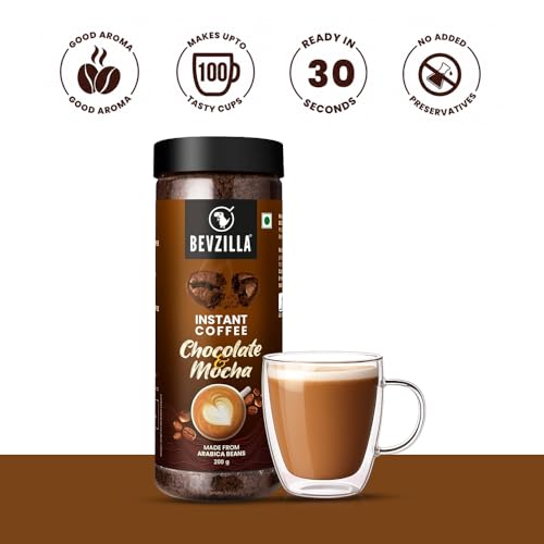 Image of Bevzilla Chocolate & Mocha (Choco-Mocha) Instant Coffee Powder Jar - 400GM (200gx2) | Arabica Beans with Chocolaty Twist | Perfect for Espresso, Latte & Cappuccino | Enjoy Hot & Cold (Pack of 2)