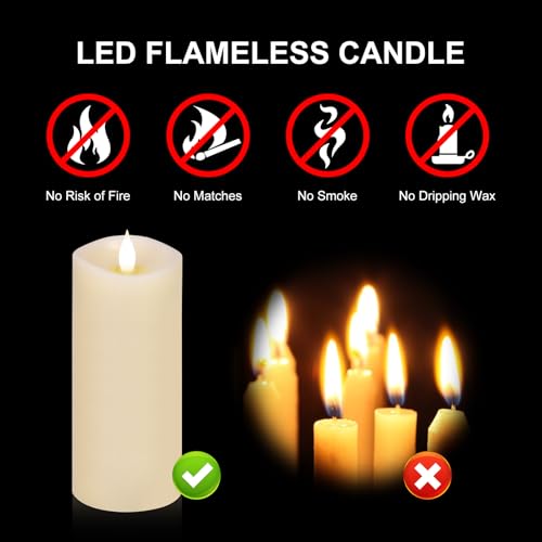 Image of 1PCS, 3 x 7 inches Flameless Candle with Remote Control, 3D Flickering Wick, Real Wax, Battery Candles,with Timer,Battery Powered Candles,for Holiday Home Decor,Ivory