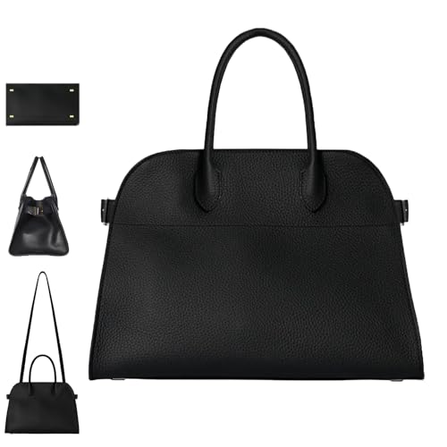 Row Soft Leather Bag, The 2025 Leather Tote Bags for Women Retro Top-handle Bag Trendy Work Bag Luxury PU Leather (Black, L (15in) : 39 * 22 * 28 cm/15 * 9 * 11 in)