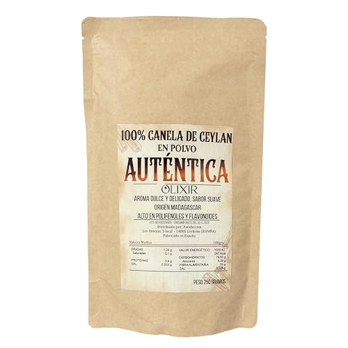 Olixir Canela Ceylan en Polvo 250 g - Canela de Ceylan Verdadera Cinnamomum Verum de Madagascar - Natural, Rica en Polifenoles y Fibra - Café, Infusiones, Repostería, Postres
