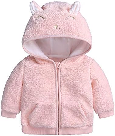 AYIYO Baby Fleece Coat Infant Boys Girls Ears Hat with Lined Hooded Zipper Up Jacket Tops Outwear Overcoat Warm Fall Winte(Pink 3)