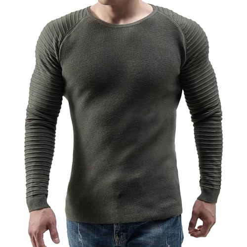 Mens Slim Long Sleeve Knit Pullover Fall Solid Color Basic Male Knitted Sweater Crew Neck Casual Knits Sweaters