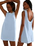 VIUTIL Womens Summer Linen Mini Dress Boat Neck Low Back Sleeveless Tank Dresses with...