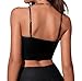 Women Lace Up PU Leather Bralette V Neck Spaghetti Strap Cami Crop Top Black