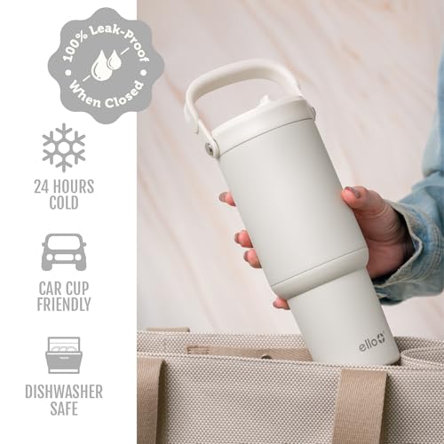 Image of Ello Oasis Go+ 32oz Tumbler with Top Handle and Retracting Straw | Reusable Insulated Stainless Steel Cup, 100% Leakproof Water Bottle, 24 Hours Cold, Cup Holder Friendly For Travel | Mineral