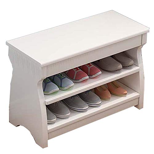 Banc de rangement à chaussures double couche et tabouret bois massif - 2