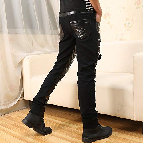 Men Fitted PU Faux Leather Jeans Biker Pants Punk Style2