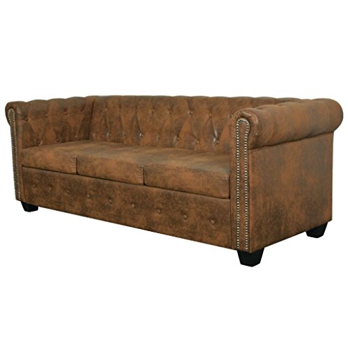 vidaXL Chesterfield Sofa 3 Sitzer Vintage Lounge Ledersofa Couch Sofagarnitur – Bild 4