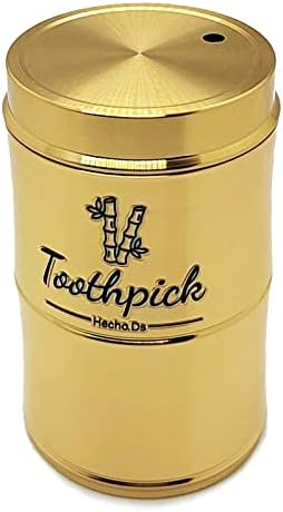 Hecho.Ds Golden Toothpick Holder Brass Toothpick Holder Dustproof Metal Toothpick Dispenser Bamboo Style Toothpick Jar with Capacity of 300 Pieces Toothpicks is Suitable for Home kitchen, Restaurant and Picnic