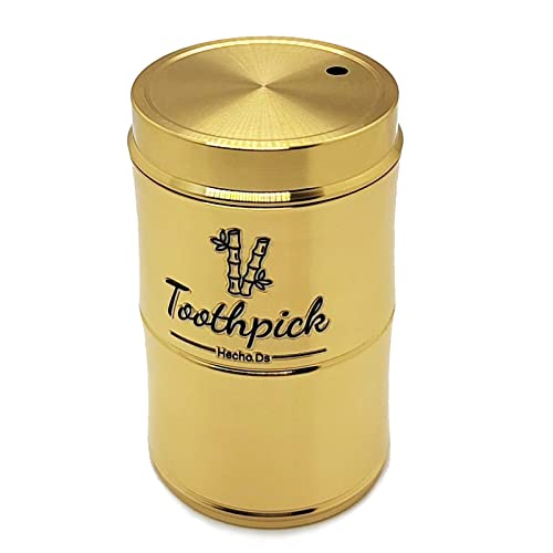 Hecho.ds Golden Toothpick Holder Brass Toothpick Holder Dustproof Metal Toothpick Dispenser Bamboo Style Toothpick Jar With Capacity Of 300 Pieces Toothpicks Is Suitable For Home Kitchen, Restaurant And Picnic #TOP29