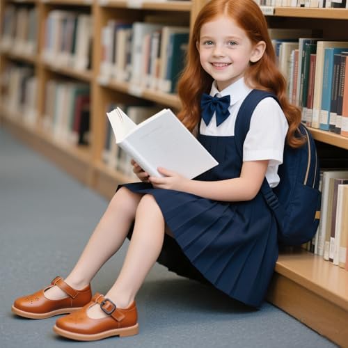 Image of Kiderence Toddler Girl Mary Jane School Uniform Dress Shoes Oxford Flats | Wide Toe Box Great Comfort for Student Shoe and Flower Girl Shoe for Wedding, Parties, Church