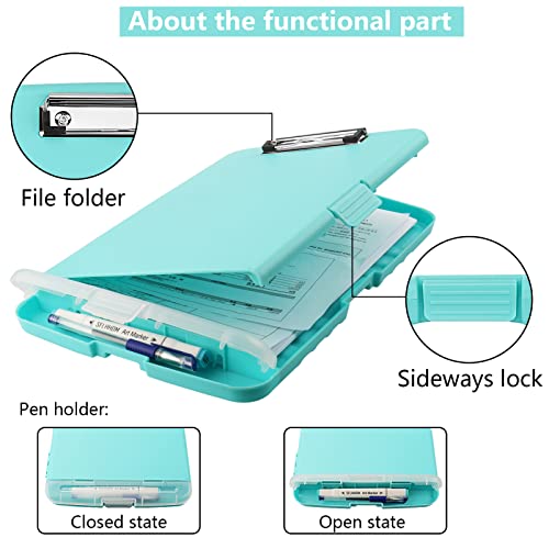 Clipboards A4 Clip File A4 Binder Storage Nursing Clipboard Plastic Side Opening Box Waterproof Pvc Flip Material Document Drawing Pad Clip Organizer File Board Note Office Conference (Blue-Green) #TOP4