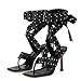 sexytag Women's Sexy Thigh High Studded Wrap Straps Heels Gladiator Lace-Up Stiletto High Heels Strappy Square Toe Thong Sandals for Clubwear Party Fashion Night Out Black Size 13