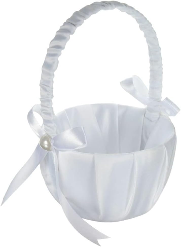 Wedding Flower Basket Girl Lace Pearl Romantic White Rhinestone Decoration Ceremony Party