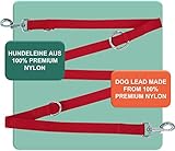DEY - Premium Hundeleine Nylon 2m | 3fach Verstellbar | für Kleine, Mittelgroße u. Große Hunde | viele Farben |Doppelleine Hund Katze Welpe | Schleppleine |Führ-Leine | Welpenleine | Rot, XS
