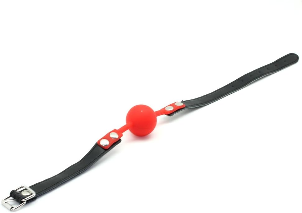 SMspade Bondage Gear Restraint Leather and Silicone Ball Gag for Women Men (Red)
