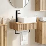 LoogCape Lavabo da parete in rovere Artisan 50 x 41 x 39 cm, in legno con scarico rapido, mobile da bagno salvaspazio per lavandino