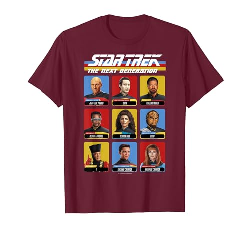Star Trek: The Next Generation 9 Cast Members Box Up T-Shirt, Men, Burgundy, Small