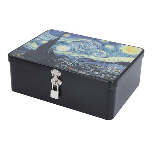 ZJchao Vintage Lockable Metal Storage Box, Large Capacity Multifunctional Container with Vivid Patterns for Jewelry, Crafts, Biscuits and Snacks Tin Plate