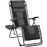 Yaheetech Sonnenliege Klappbar Wetterfest, Ergonomisches Gartenstuhl Gartenliege mit Verstellbarer Rückenlehne, Relaxliege inkl. Nackenkissen & Getränkehalter, Schwarz & Grau