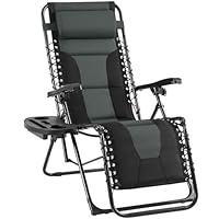 Yaheetech Sonnenliege Klappbar Wetterfest, Ergonomisches Gartenstuhl Gartenliege mit Verstellbarer Rückenlehne, Relaxliege inkl. Nackenkissen & Getränkehalter, Schwarz & Grau