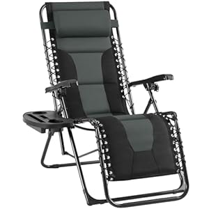 Yaheetech Sonnenliege Klappbar Wetterfest, Ergonomisches Gartenstuhl Gartenliege mit Verstellbarer Rückenlehne, Relaxliege inkl. Nackenkissen & Getränkehalter, Schwarz & Grau