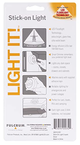 Light It! By Fulcrum, 30010-301 Stick-On Light, Silver, 3 Pack #TOP3