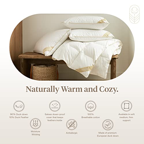 Malek Luxury Down Pillow - 90% Duck Down & 10% Duck Feathers, 100% Cotton Sateen Cover, Best Bed Pillow For Ultimate Luxury & Comfort - Soft & Squishy Pillows For Sleeping (King Size)(Soft) #TOP3