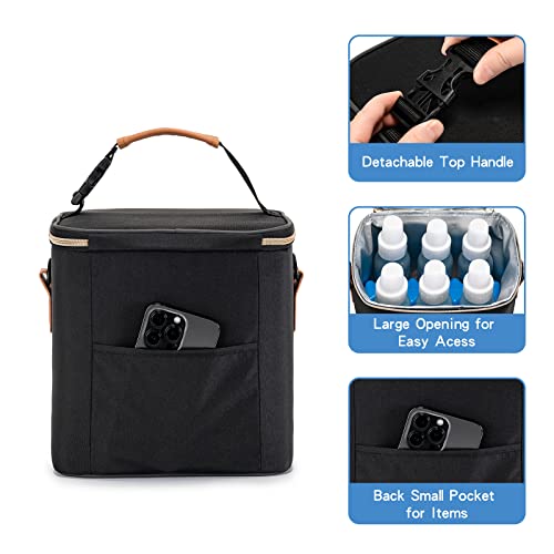 Babeyer Breast Milk Cooler Bag With Ice Pack Fits 6 Baby Bottles Up To 9 Ounce, Baby Bottle Bag With Shoulder Strap For Nursing Mom Daycare, Black #TOP3