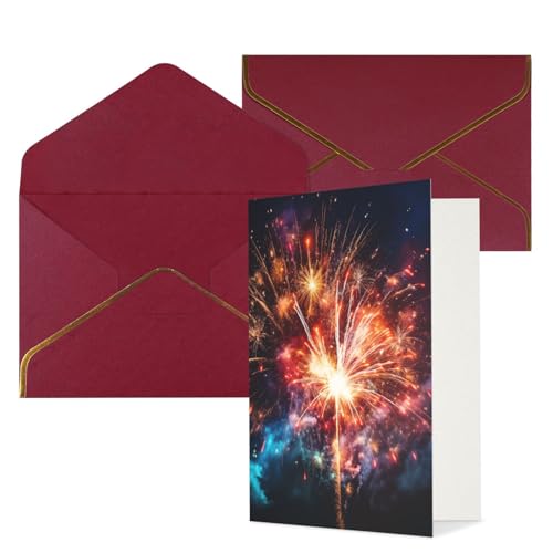 STVYUKL グリーティングカード ダークレッドの封筒付き Thinking of You Card Explosion 花火 Happy Birthday 結婚式 招待状 空白 ノートカード あらゆる機会用 4x6