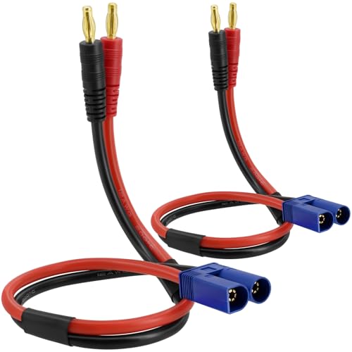 BENACES 2 Pack EC5 to 4mm Banana Plug Battery Charging Cord, 11.8 Inches EC5 Male Connector to Banana Male Plug Adapter, 12AWG EC5 Battery Charger Cable for RC Drone, Vehicle Toys