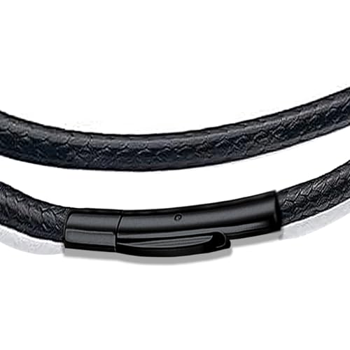 IOYYIO Waterproof Elegant Comfortable 5MM Thick Braided Leather Choker Cord Chain Necklace, Black Short Leather Rope Chain(Gift box)