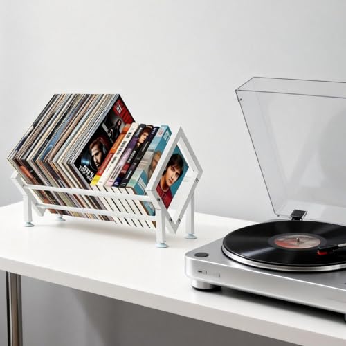 Miniatura 5 de Rosqmor Soporte Vinilos Metal, Porta Discos Vinilo Extensible Para 80-100 Lps, Organizador Vinyl Records Mesa, Estante Vinilos Para Cd, Álbumes, Revistas, Libros Negro