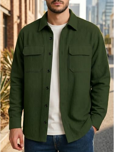 Image of DEELMO Men's Cotton Polyester Corduroy Shirt with Textured Pattern Spread Collar Full Sleeves Dual Pocket Front and Button Down Closure | Textured Shirts for Men | Shirts for Men Stylish