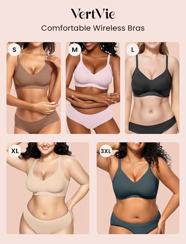 Image of Vertvie Wireless Bras for Women Full Coverage Supportive Seamless Bralettes No Underwire Push Up Comfort Soft T-Shirt Bra(2 Pack: Nude+Sand,Medium)