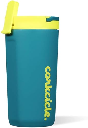 Miniatura 3 de Corkcicle Botella de agua aislada para niños con popote acero inoxidable marea eléctrica capacidad para 12 onzas Algodón de azúcar, Azul Marino