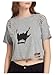SweatyRocks Women's Short Sleeve T Shirt Graphic Print Distressed Crop Top Gesture Light Grey X-Large
