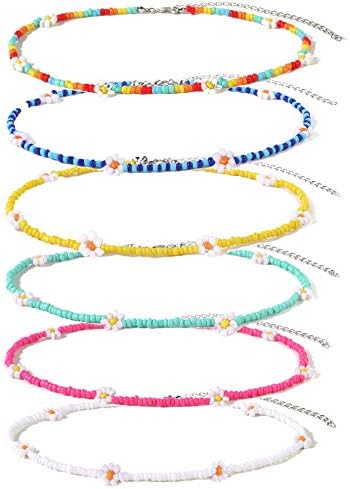 GYSONG Beaded Choker Necklaces For Women Vsco Boho Handmade Flower Necklace Cherry Cute Necklace For Teen Girls Beach Necklace Set 6 Pieces