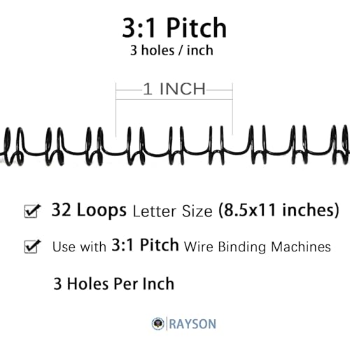 Rayson WR-32-60-100-B Double Loop Binding Wires 5/16 Inches 3:1 Wire Binding 32-Loop Wire Ring Pack of 100 Black - Thumbnail 3