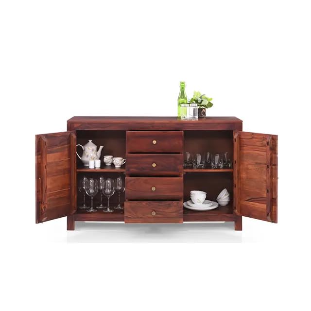 Solid Wood Sideboard Cabinets for Living Room | with 3 Drawers & 3 Cabinet Storage | Sheesham Wood Honey (Oak Finish)-image-37