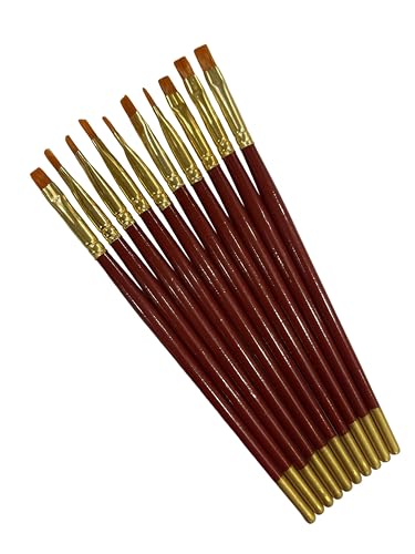 Image of polo Synthetic Hair Flat Brushes 2 | Pack of 10 | Premium Fine Edge Paintbrush Set for Acrylic, Watercolor & Oil Painting | Soft Bristles for Smooth & Precise Strokes