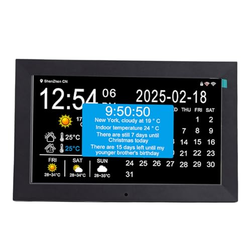 Annadue Horloge Numérique Intelligente WiFi, Station Météo de 10 Pouces avec Affichage de la Température et de l'humidité, Rappel de Médicaments et Lecture de Photos et de Vidéos (Prise UE)
