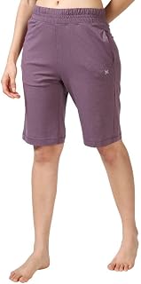 LAVOS Women Bamboo Cotton Shorts, Knee Length Casual Home Indoor Mid Waist Loose Fit Half Pant with Pocket & Zipper for Tr... Price In India
