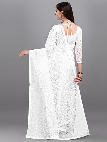 Image of LOROFY Women's Brasso Net Saree With Blouse