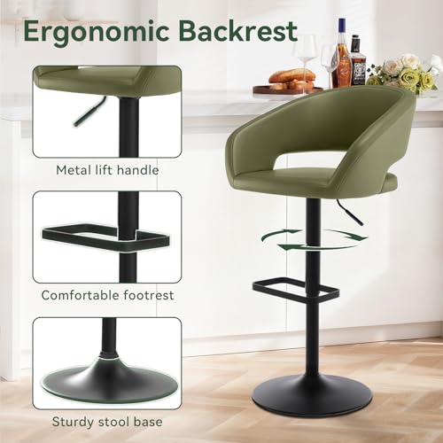 Image of PU Leather Adjustable Swivel Counter Height Bar Stool, Olive Green
